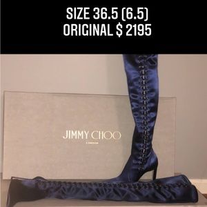 Jimmy Choo navy blue lace up knee high heeled boot size 6 1/2